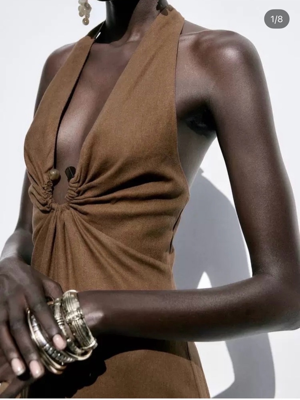 NWT | Zara LINEN BUCKLE MIDI DRESS in Toffee